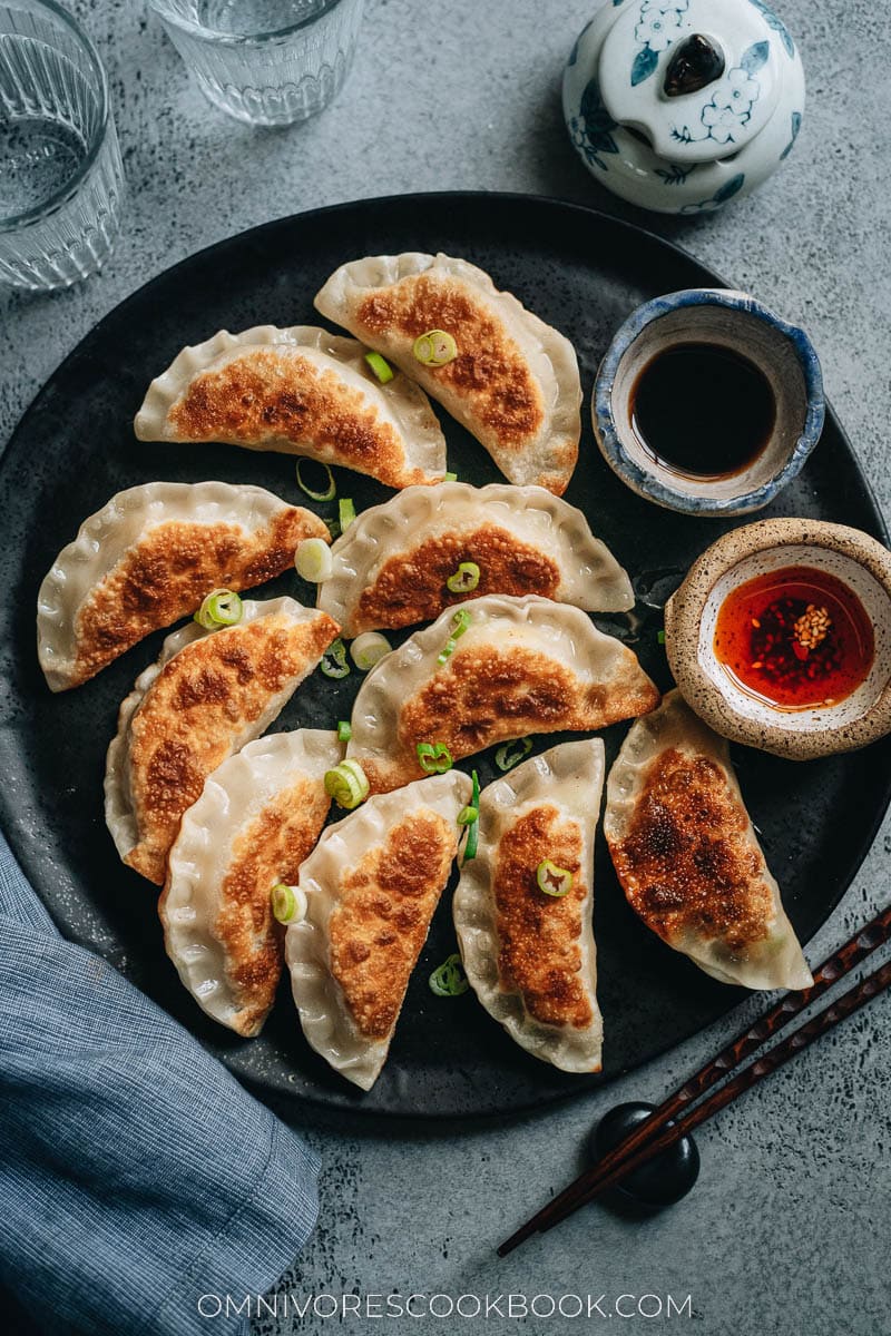 Homemade potstickers with dipping sauce