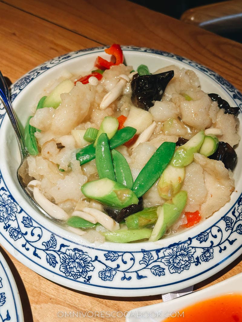 Fluke filet in rice wine sauce