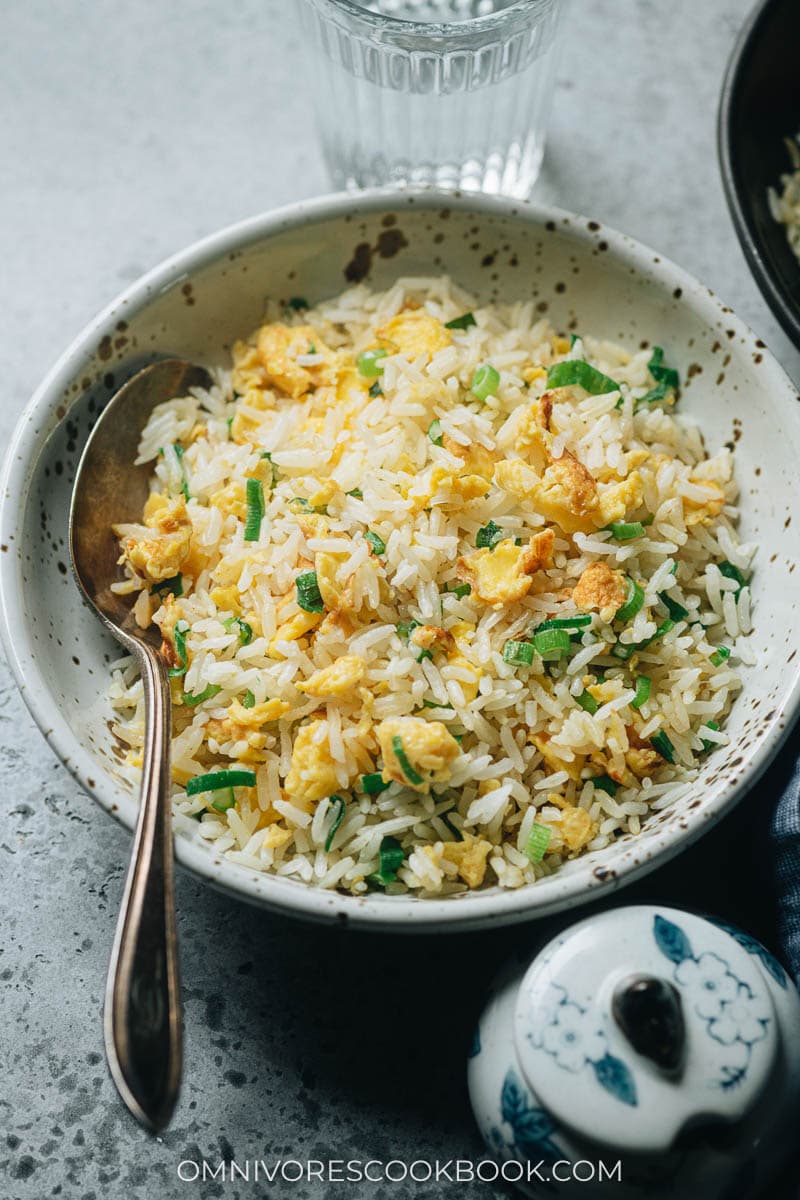 Homemade egg fried rice served in a bowl