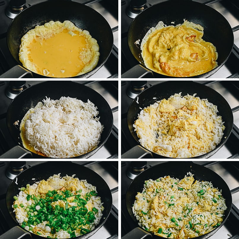 Cooking Ingredients for making egg fried rice step-by-step