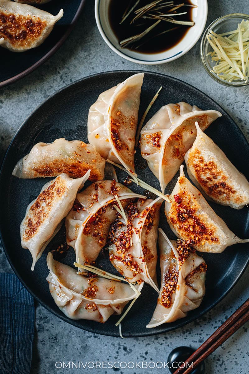 Chinese chicken dumplings close up