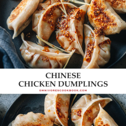 Crispy Chinese chicken dumplings feature a juicy ground chicken filling and are loaded with vegetables. Not only for celebrating Chinese New Year and other festivals, these dumplings are a great weekday snack because you can make them ahead and they freeze well.
