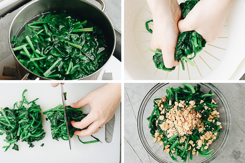 How to make Chinese spinach salad with peanuts