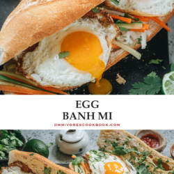 Egg Banh Mi is a Vietnamese sandwich that is made with sunny eggs, sweet-sour pickled carrot, radish and cucumber, cilantro, and garlic mayo. It is easy to put together and bold in flavor. Try it out if you want to spice up your breakfast (or any other meal)! {Vegetarian}