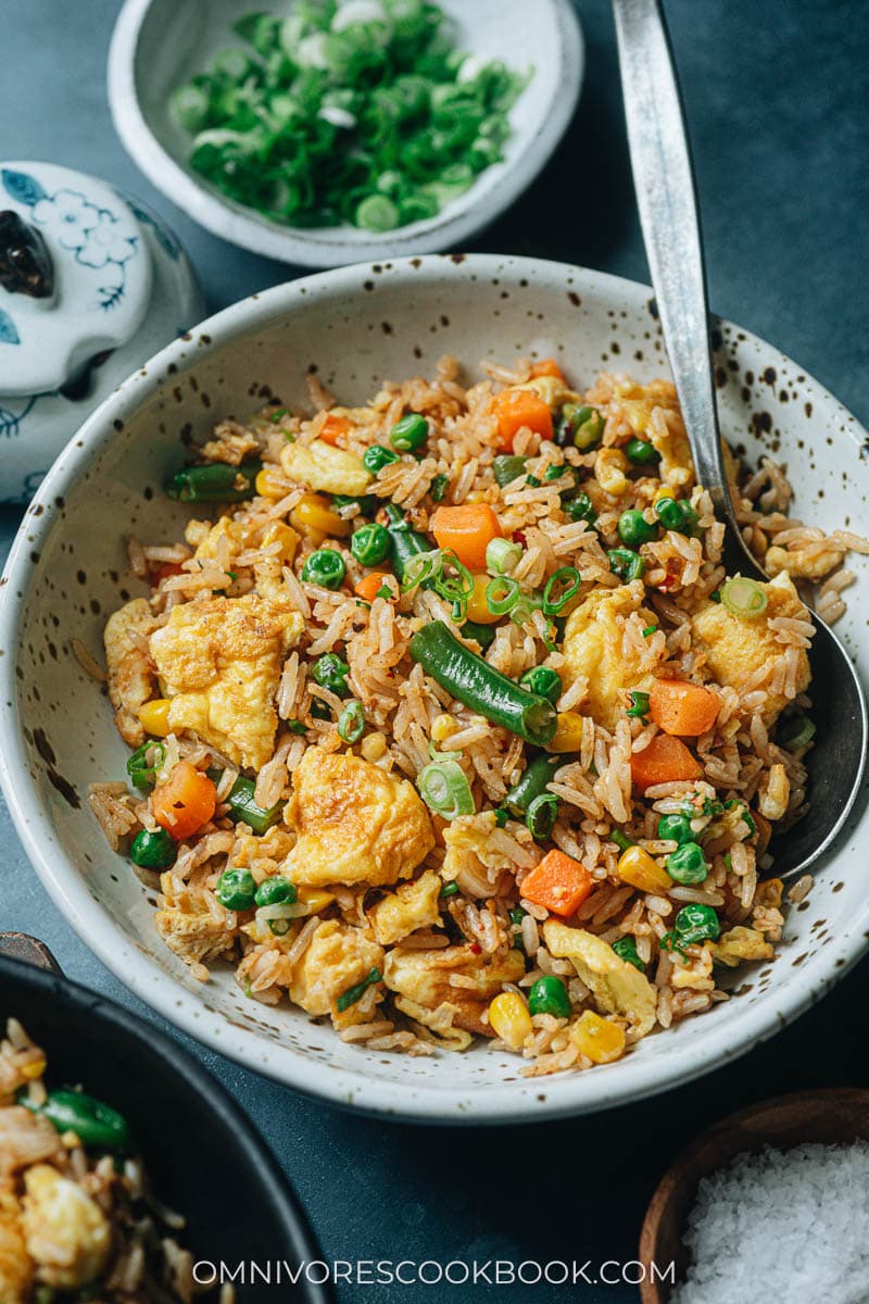 Vegetable fried rice in a bowl