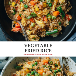 An easy vegetable fried rice that you can cook in 10 minutes and it is bursting with flavor. It is a great choice, no matter whether you're preparing a healthy side or a one-bowl dinner. {Vegetarian, Gluten-Free Adaptable}