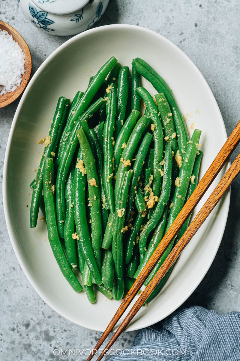 Chinese ginger green beans close up