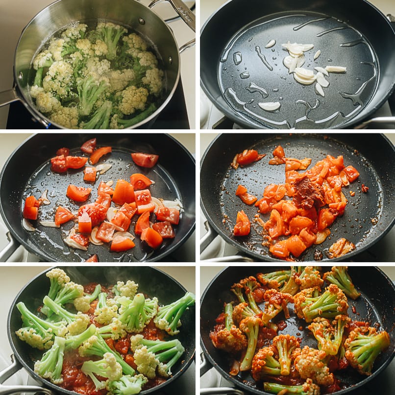 How to make stir fried cauliflower with tomato sauce step by step