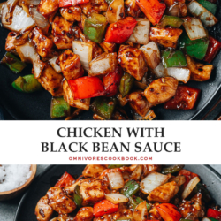 Make juicy chicken with rich savory black bean sauce just like you’d get from a Chinese restaurant! This recipe shows you how to make a fragrant sauce and super flavorful and tender chicken without using a wok. {Gluten-Free Adaptable}