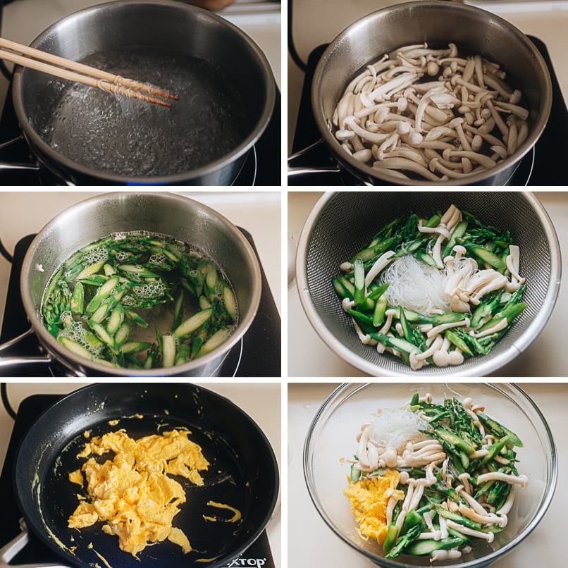 Asparagus salad with mushrooms and eggs cooking step-by-step