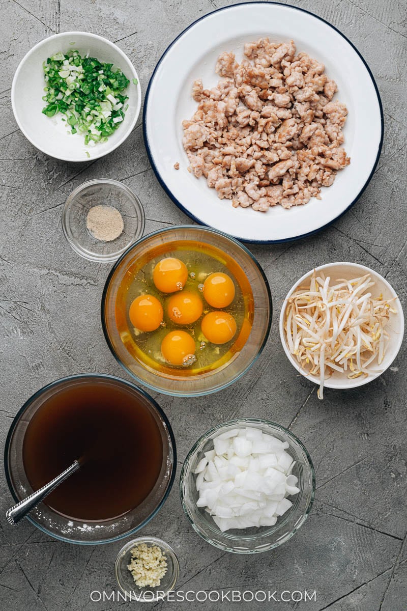 Ingredients for making chicken egg foo young