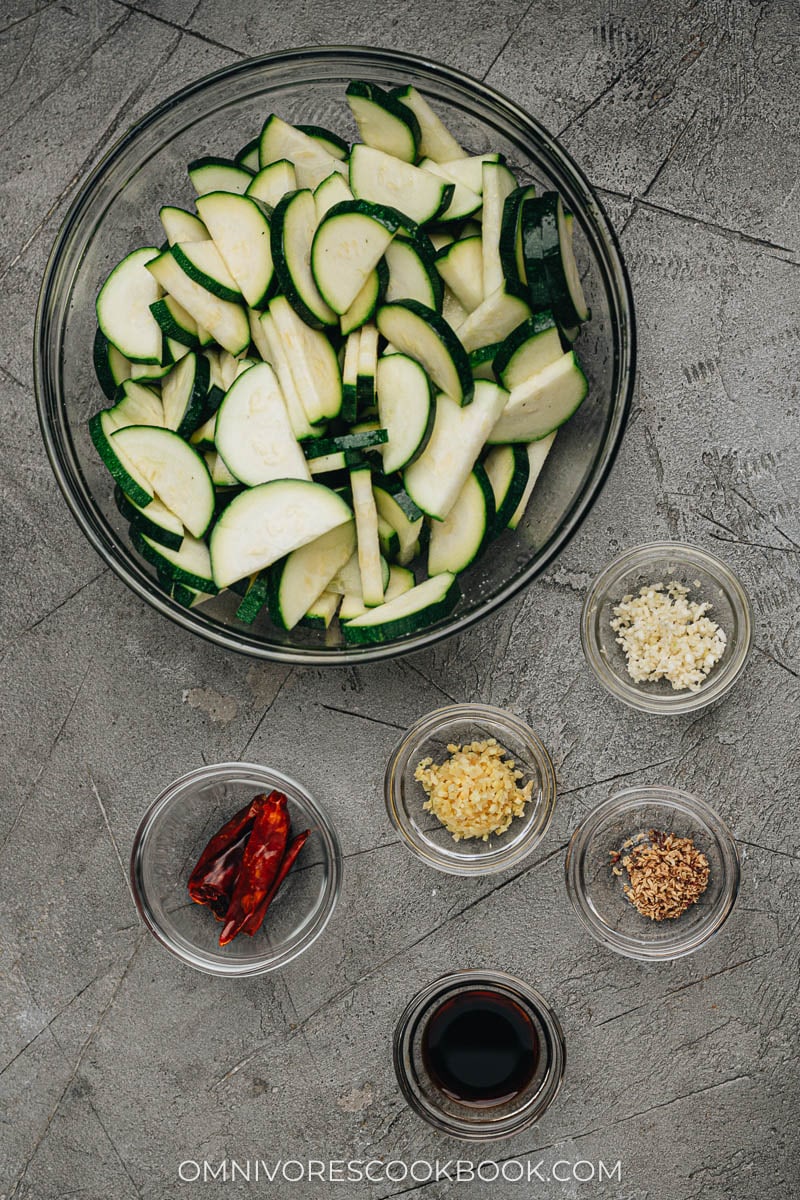 Ingredients for making Chinese Zucchini Stir Fry