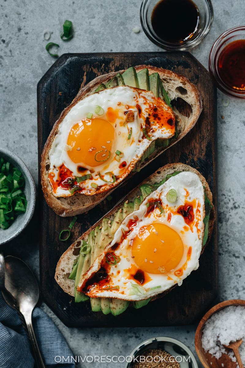 Chinese-style avocado toast with chili oil