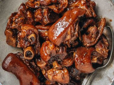 Braised pork trotters close up