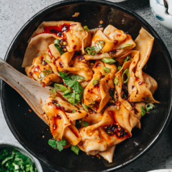 An authentic spicy wonton in chili oil recipe that yields tender wontons smothered in the most scrumptious sauce that is spicy, savory and sweet, just like the street food you’d get in Sichuan
