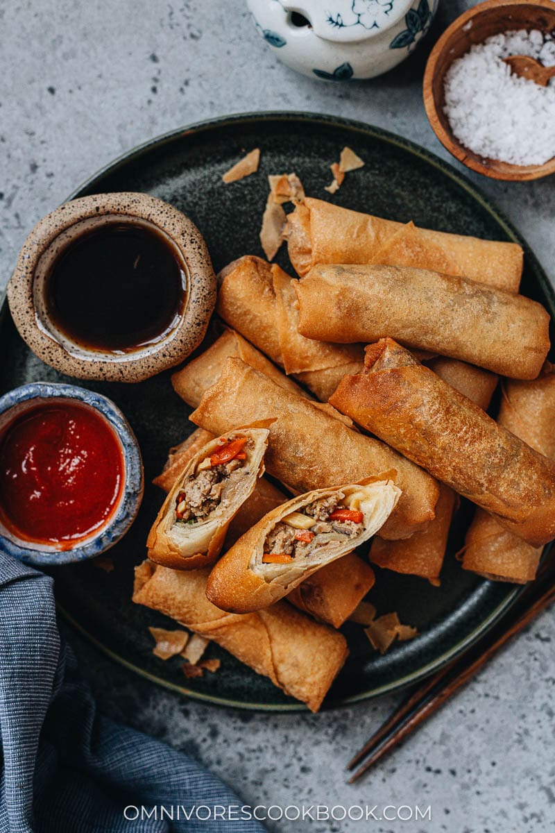 Cantonese style chicken egg roll with dipping sauce