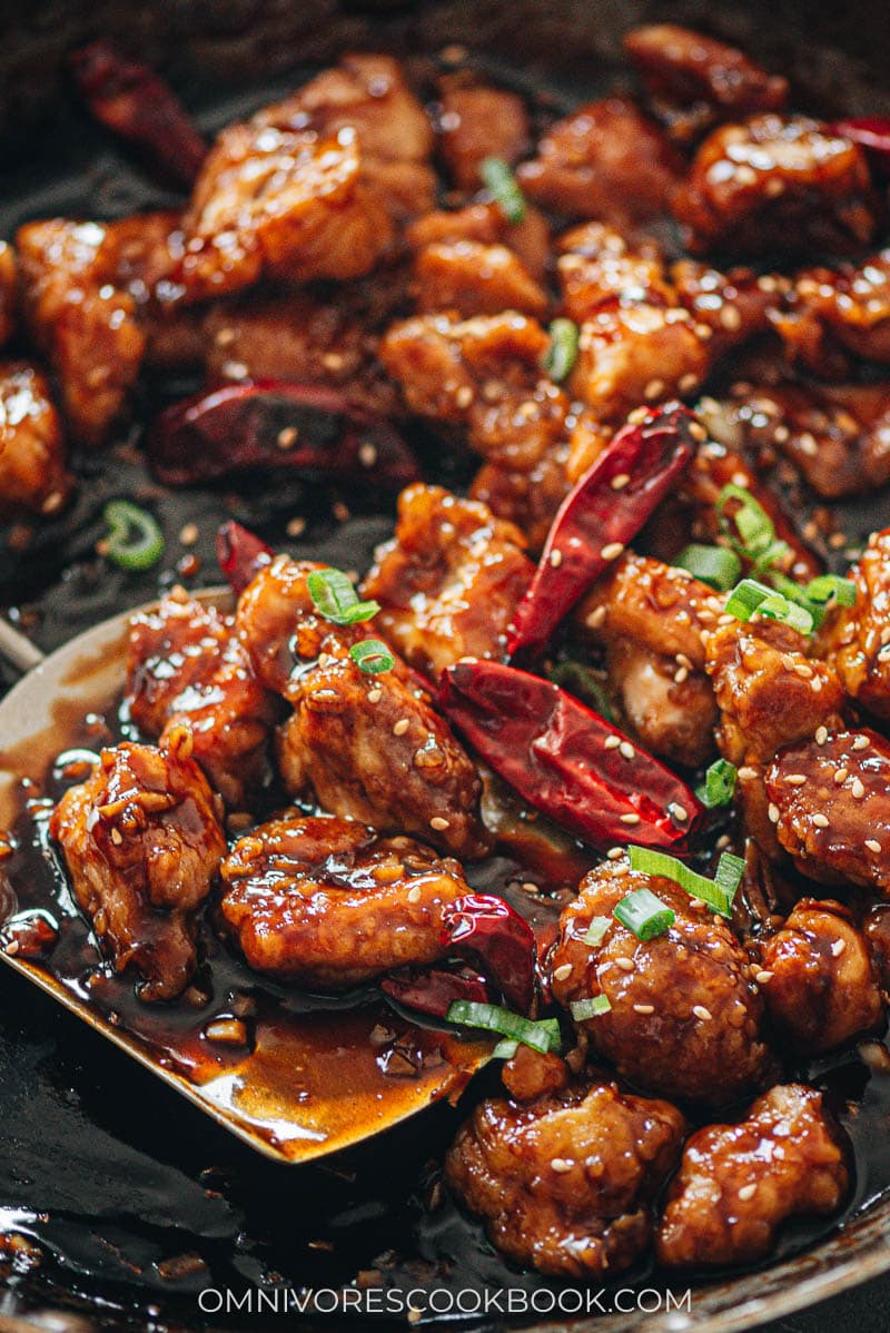 General Tso’s Chicken in a pan close up