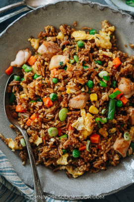Takeout-style fried rice in a bowl