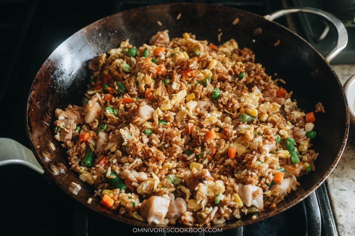 Finish up cooking chicken fried rice