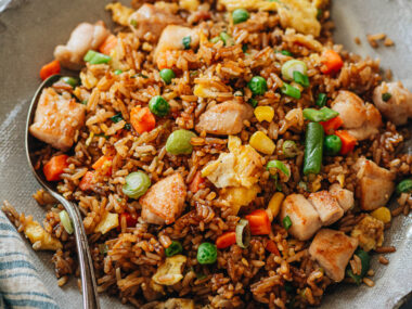 Chinese chicken fried rice served in a bowl