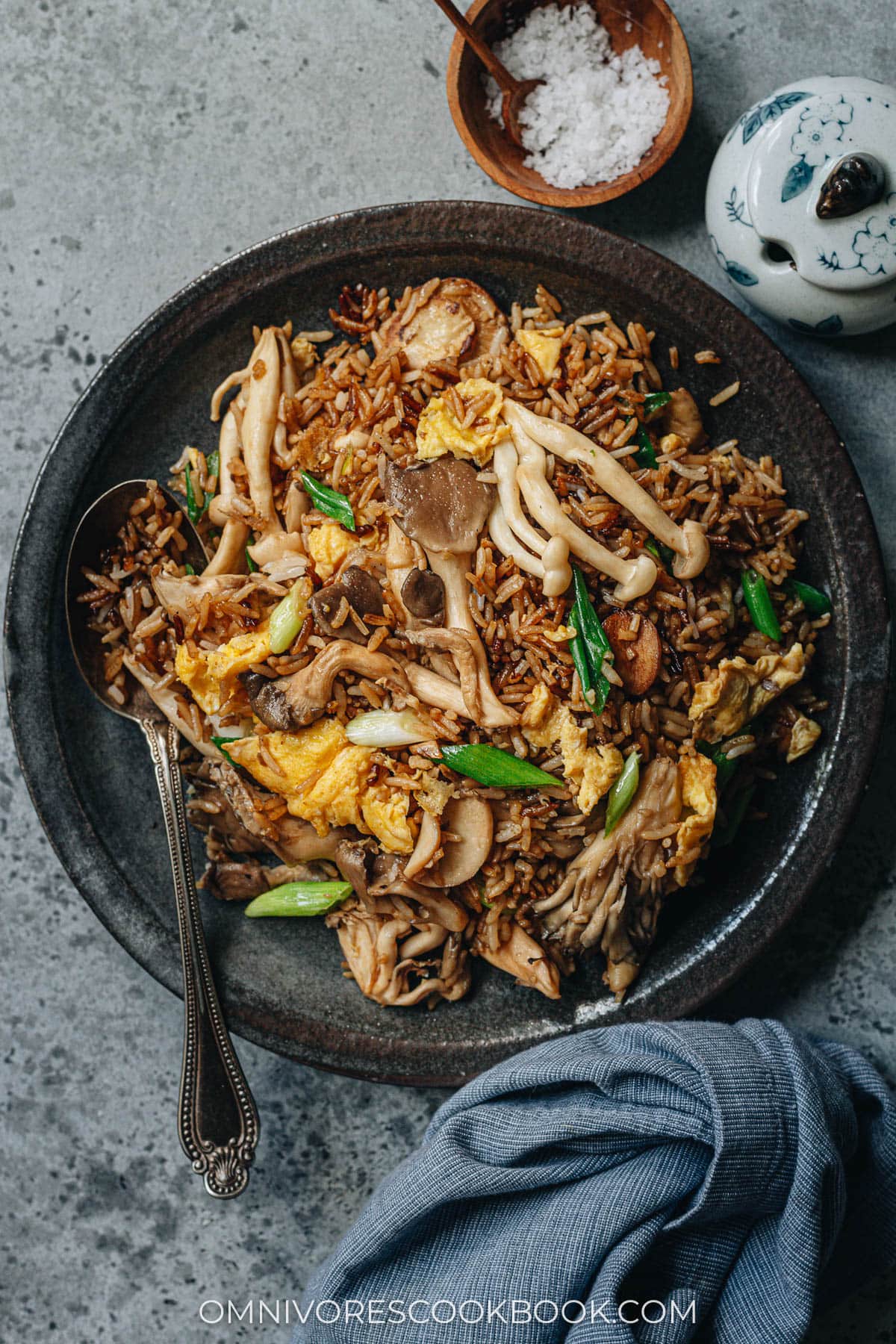 Mushroom fried rice served in a plate