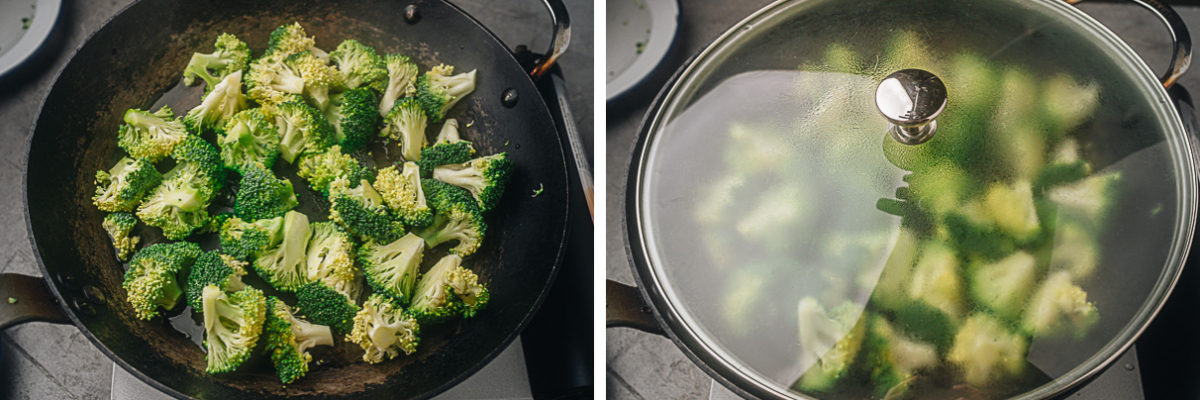 Steam the broccoli in the pan