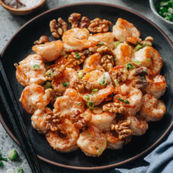 This walnut shrimp recipe features crispy shrimp and candied walnuts tossed in a sweet, creamy sauce. Recreate this iconic Chinese takeout dish at home, any night of the week, for a healthier twist that still gives you deliciously crispy and flavorful results without deep-frying! {Gluten-Free Adaptable}