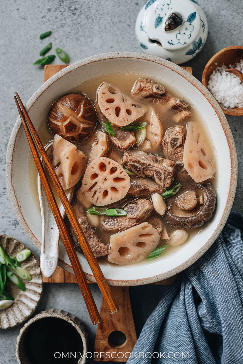Homemade lotus root soup with pork ribs