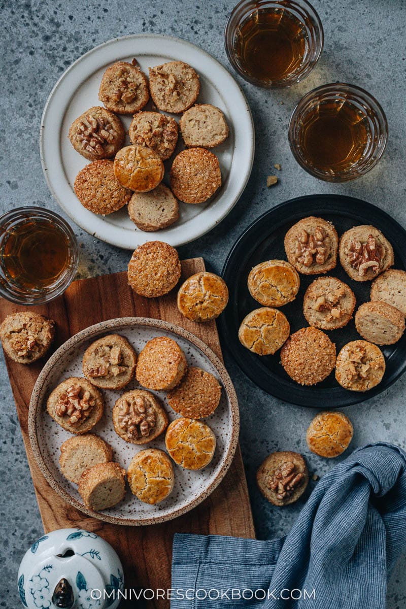Chinese walnut cookies served with tea