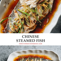 Chinese steamed fish is always a centerpiece on the dinner table at Chinese New Year and other celebratory occasions. Not only is the fish juicy and extra fragrant, it has a stunning appearance and symbolizes good luck. Learn how to make this easy dish in your own kitchen. The method for cooking a fish filet is also included. {Gluten-Free Adaptable}