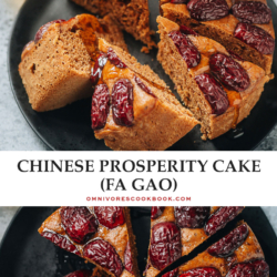 Fa Gao, or Chinese prosperity cake, is a light and fluffy steamed sweet cake topped with jujubes. Make this celebratory cake for Chinese New Year to bring in good fortune! {Vegetarian}