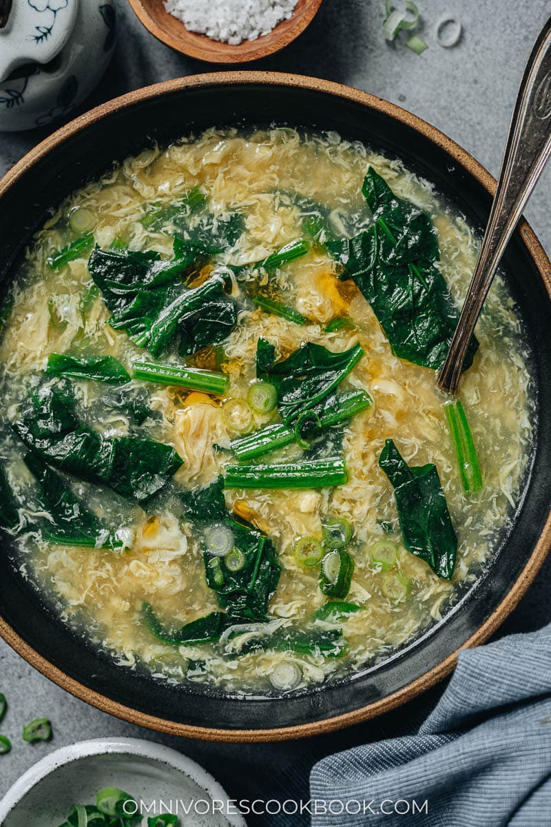 Spinach egg drop soup in a bowl