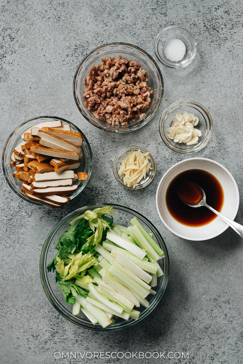 Ingredients for making dried tofu and celery stir fry