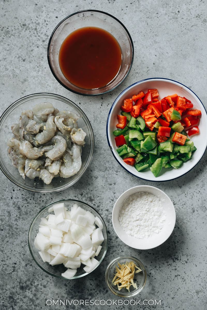 Ingredients for making sweet and sour shrimp