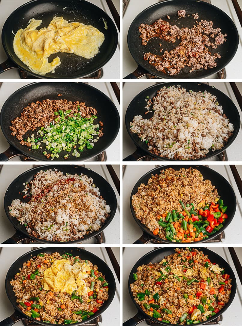 Beef fried rice cooking step-by-step