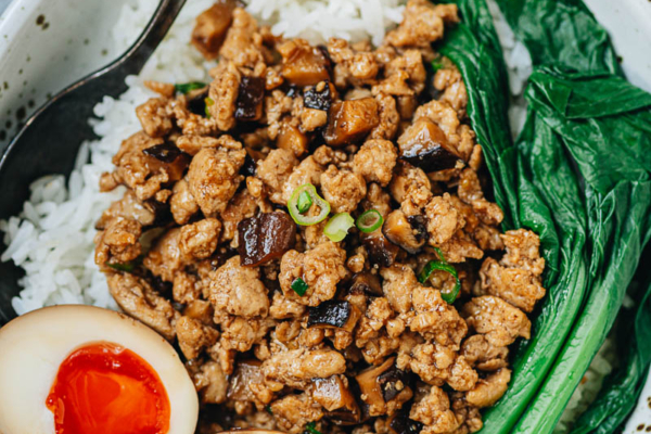 Lu Rou Fan style rice bowls made with minced meat