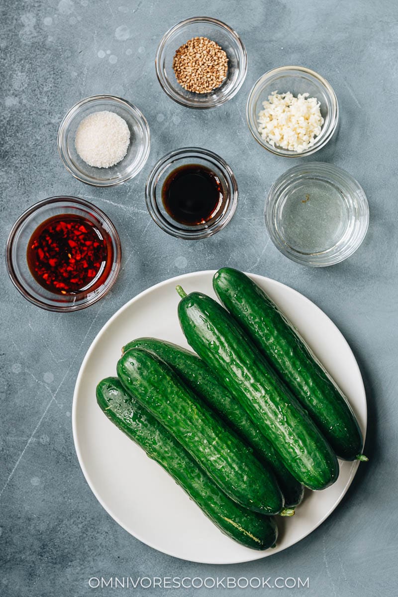 Ingredients for making spicy cucumber salad