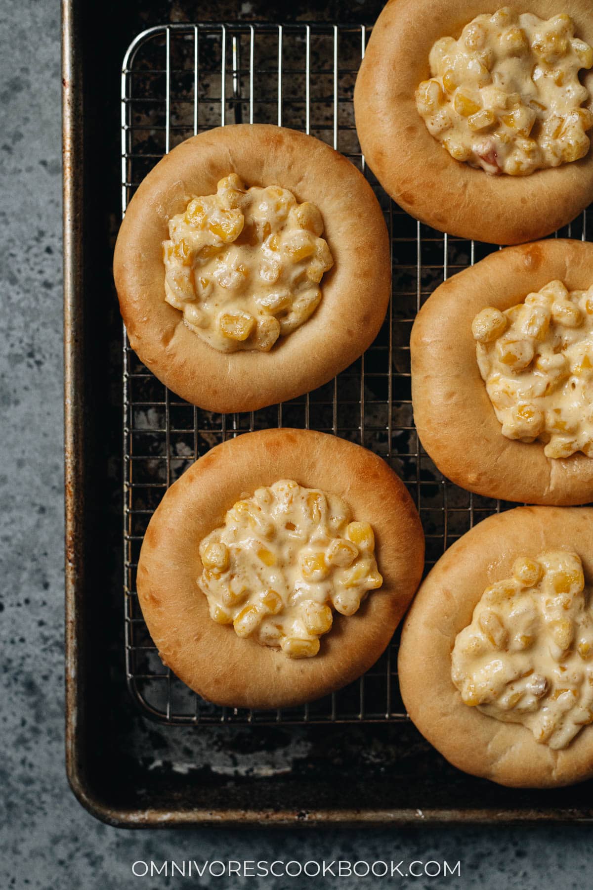 Chinese corn mayo bread close up