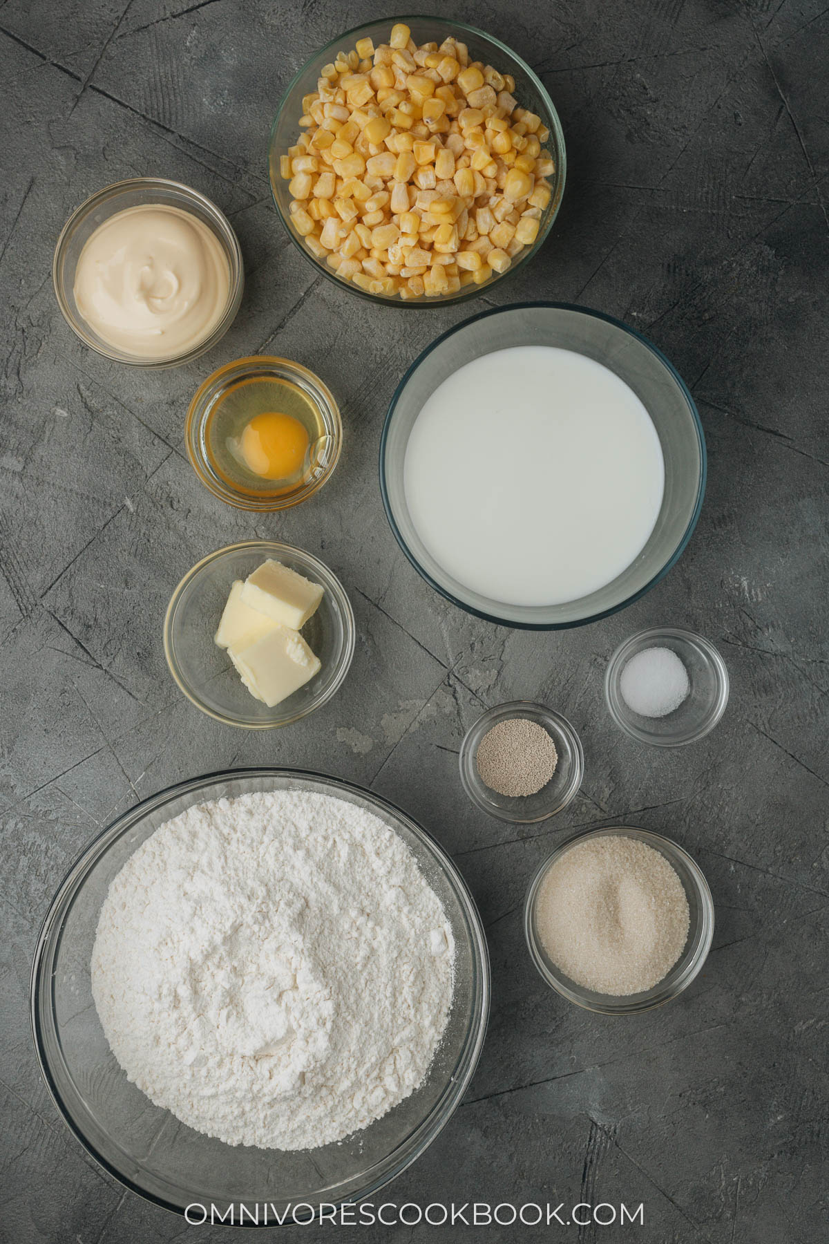 Ingredients for making corn mayo bread