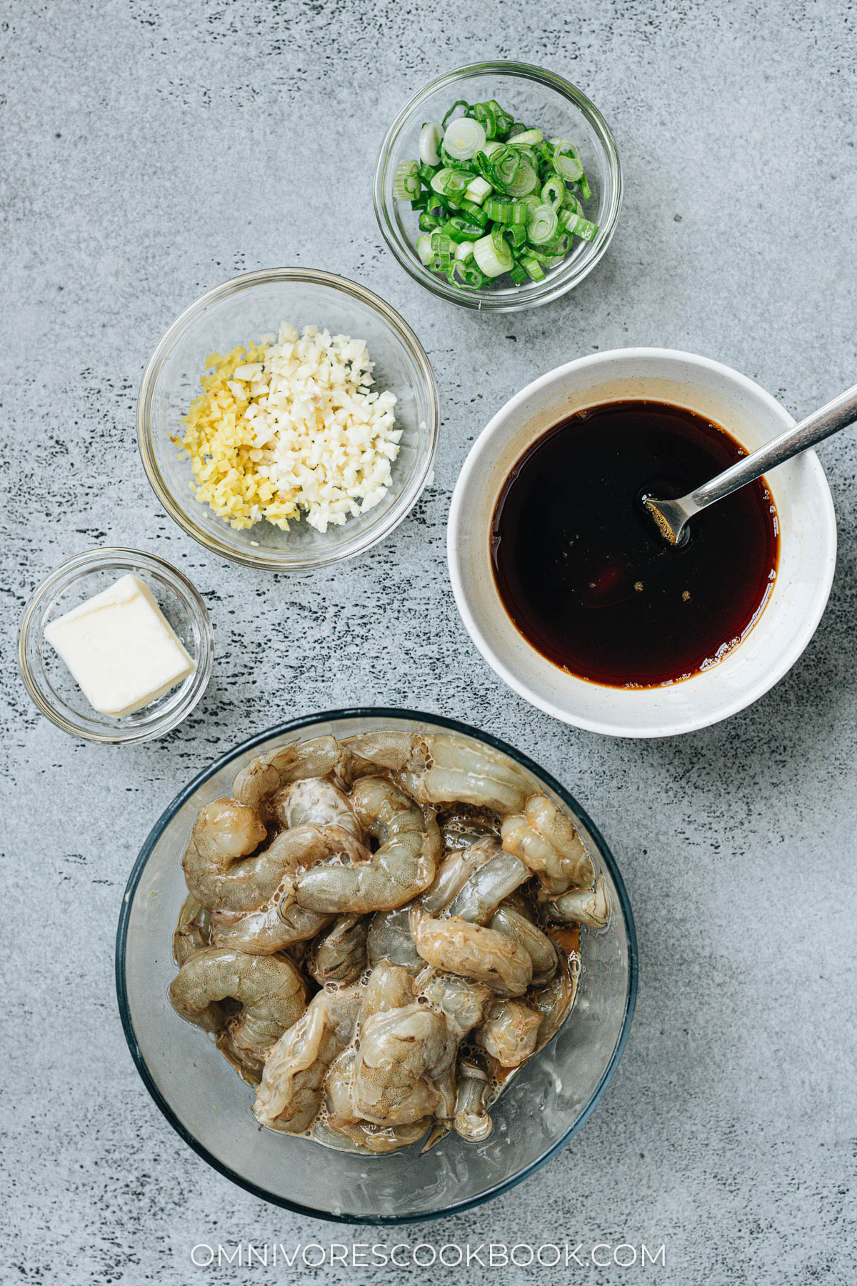 Ingredients for making honey garlic shrimp
