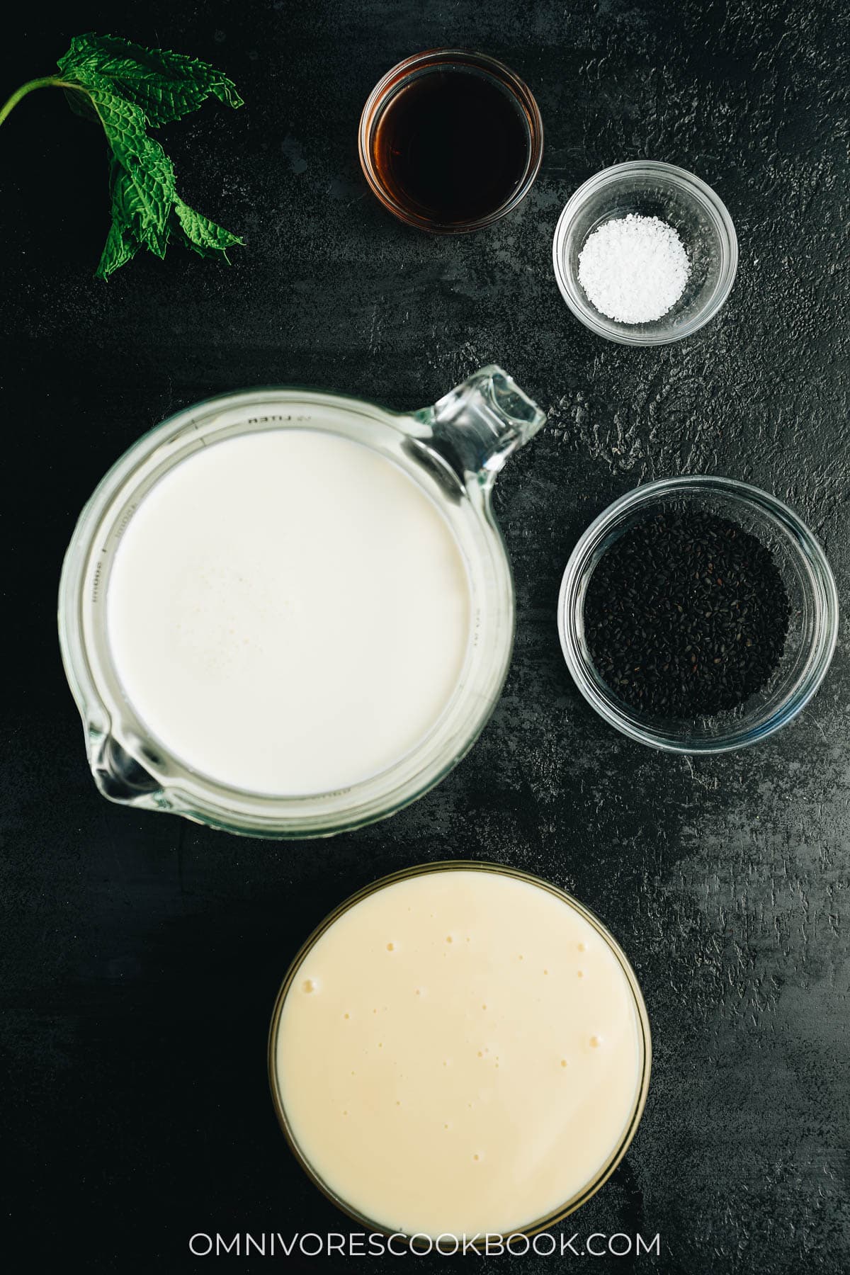 Ingredients for making black sesame ice cream