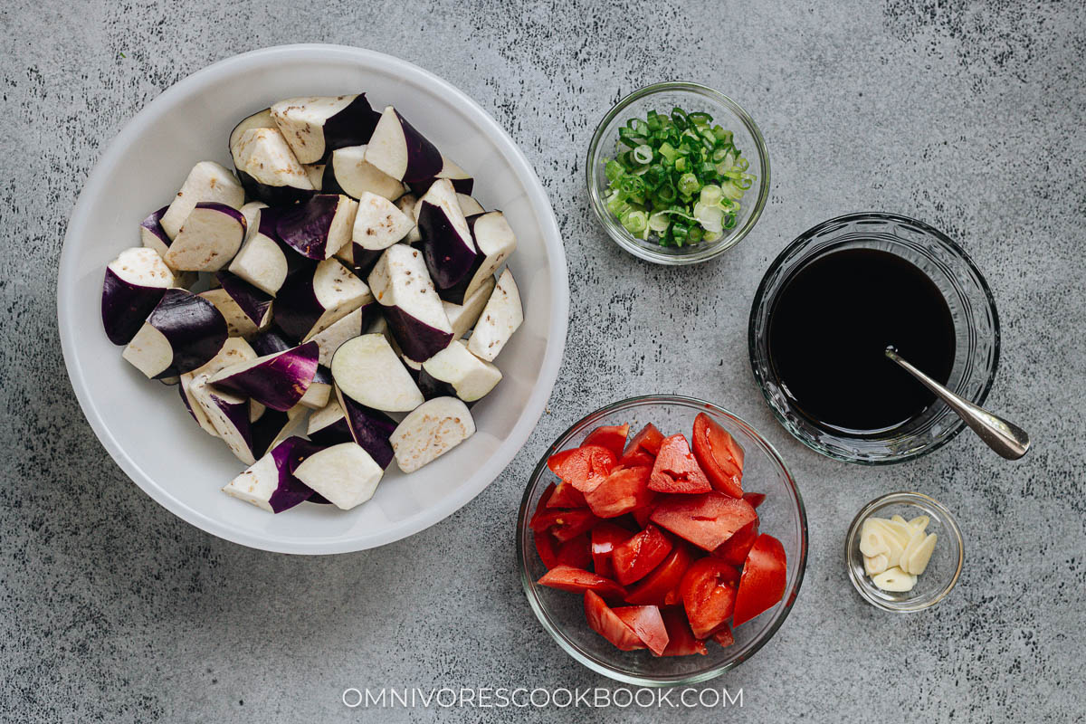 Chinese eggplant with tomato ingredients