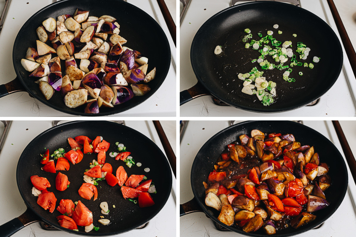 Chinese eggplant with tomato step-by-step