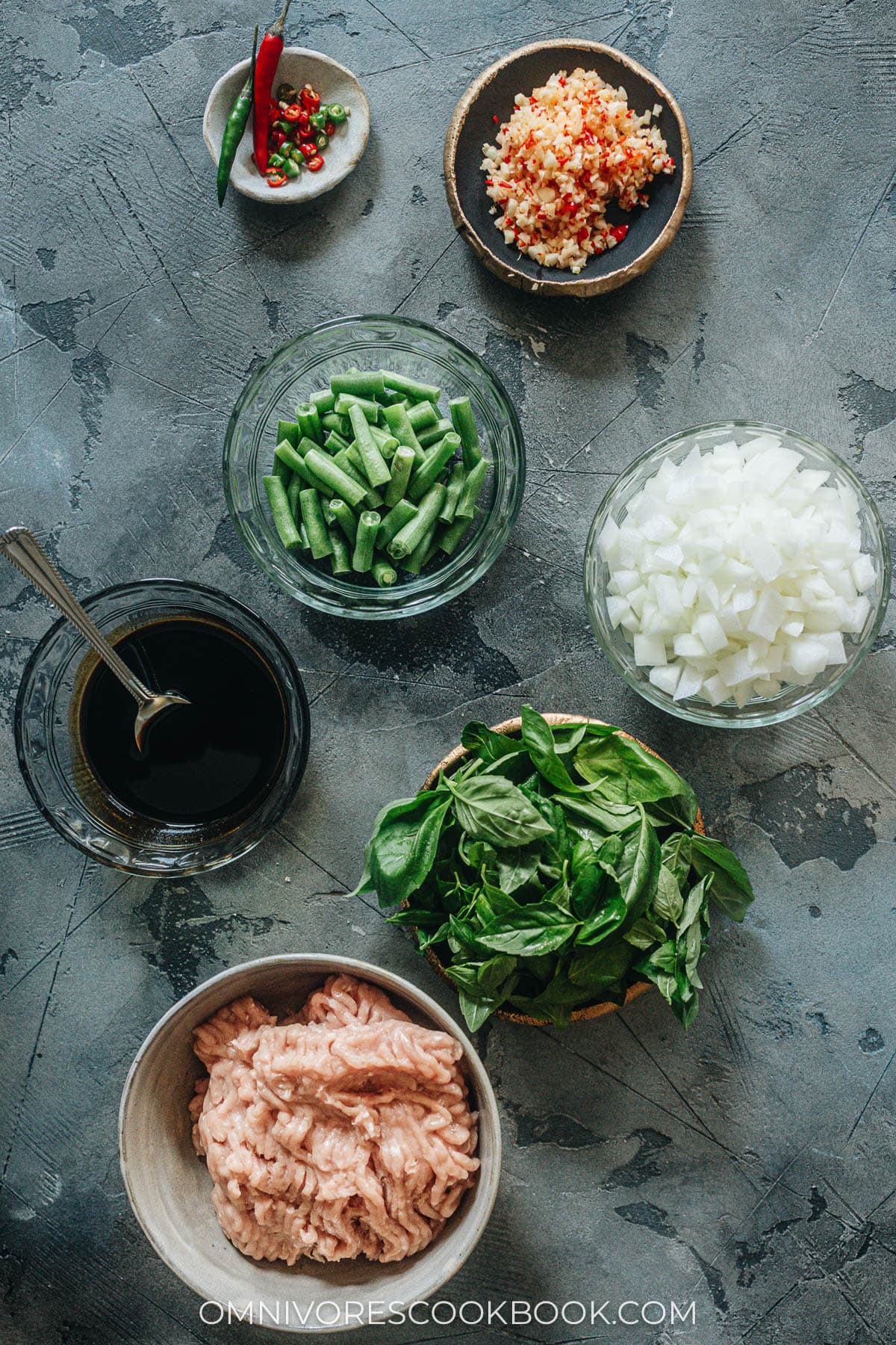 Ingredients for making Thai basil chicken