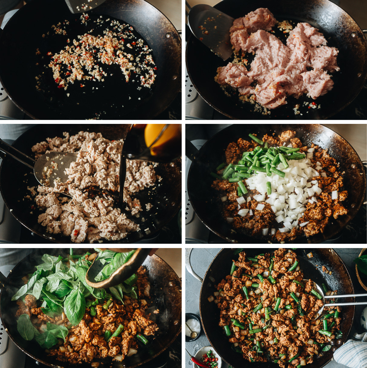 Thai basil chicken cooking step-by-step