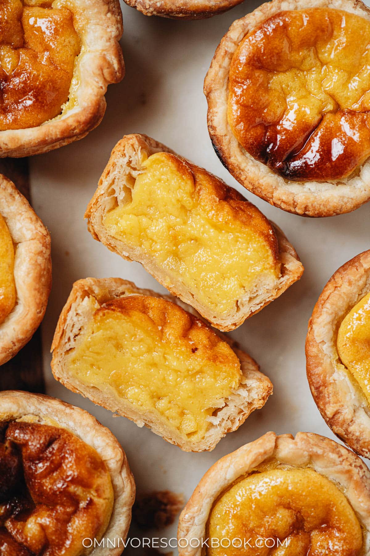 Portuguese egg tart cut open