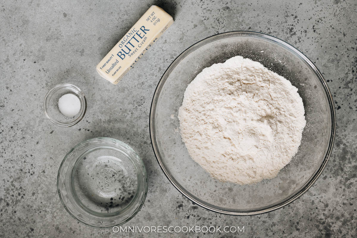 Ingredients for making pastry dough