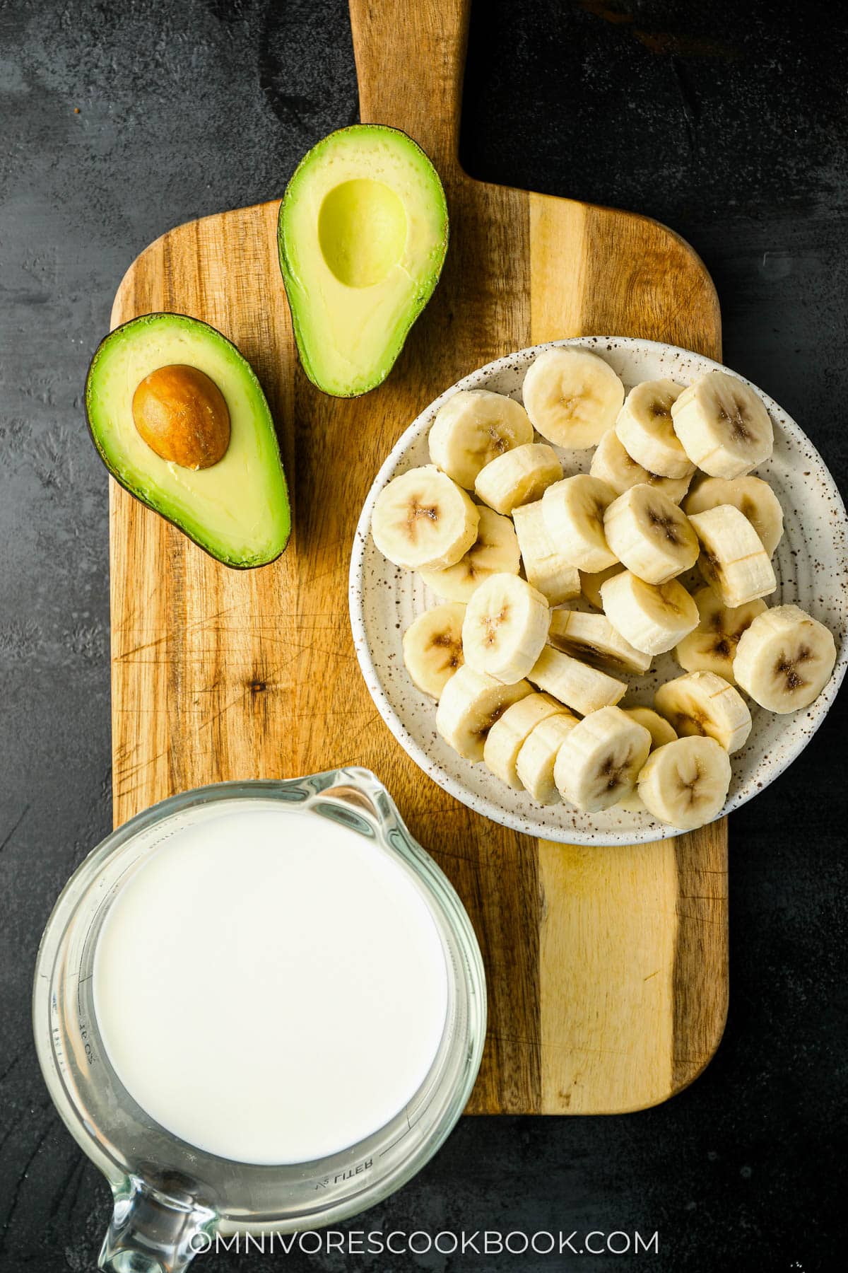 Ingredients for making avocado smoothie