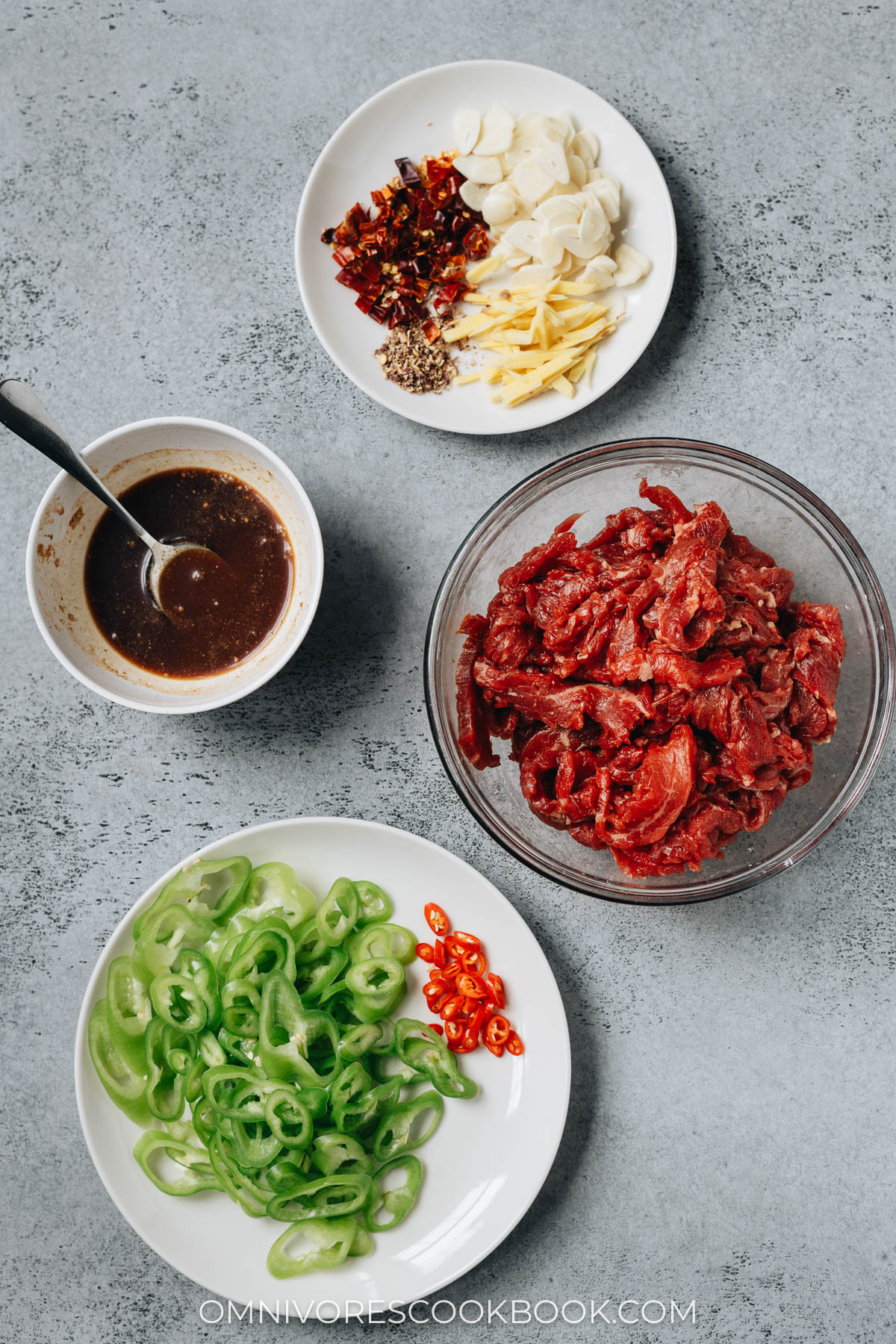 Ingredients for making Hunan beef