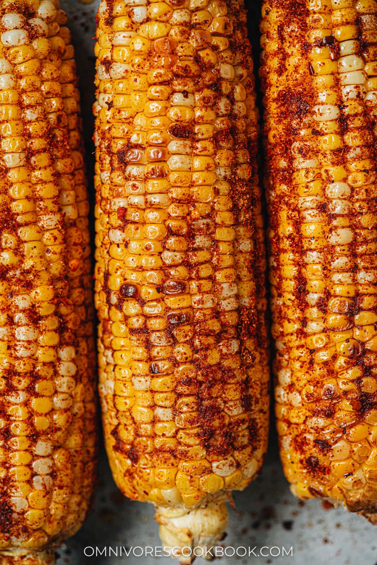 Air fryer corn on the cob close up